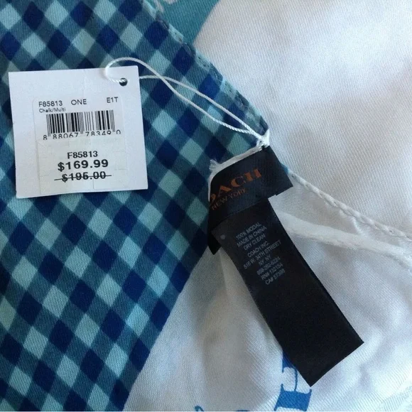 NWOT large coach badlands flower and gingham print scarf - Picture 4 of 5